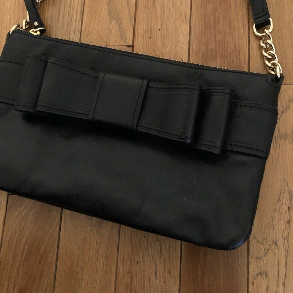 NWOT Kate Spade Clutch Purse, Black with Bow. Cow Hide Leather.